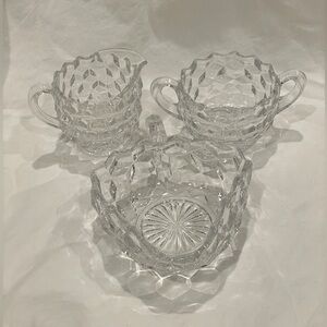 🥳BOGO! 3-Piece Set: Fostoria “American” Glass Creamer, Open Sugar, & Candy Dish